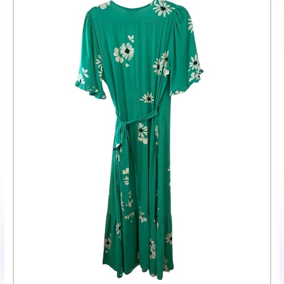 New Look Emerald Green Romantic Daisy Floral Cottagecore Wrap Dress Size 8 - Picture 6 of 14